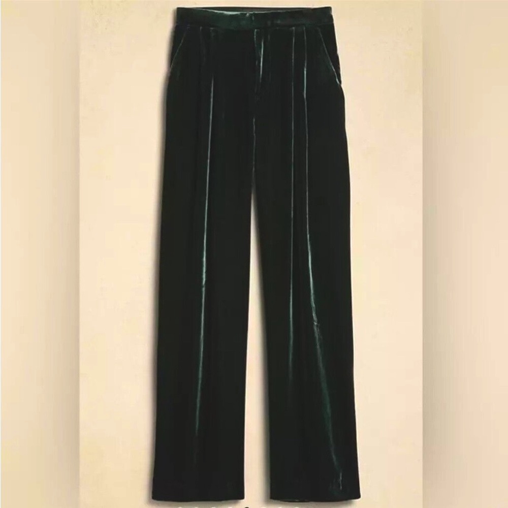 NWT Velvet Banana Republic Womens NORTE Velvet Pleated Trousers FOREST GREEN